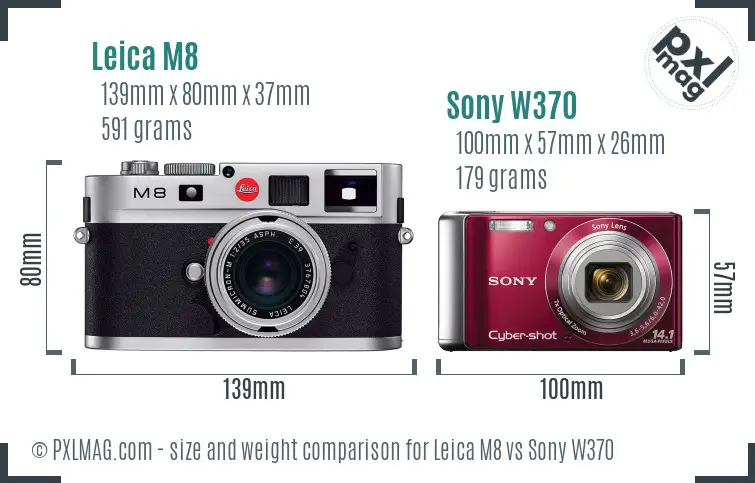 Leica M8 vs Sony W370 size comparison