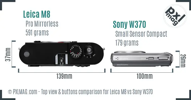 Leica M8 vs Sony W370 top view buttons comparison