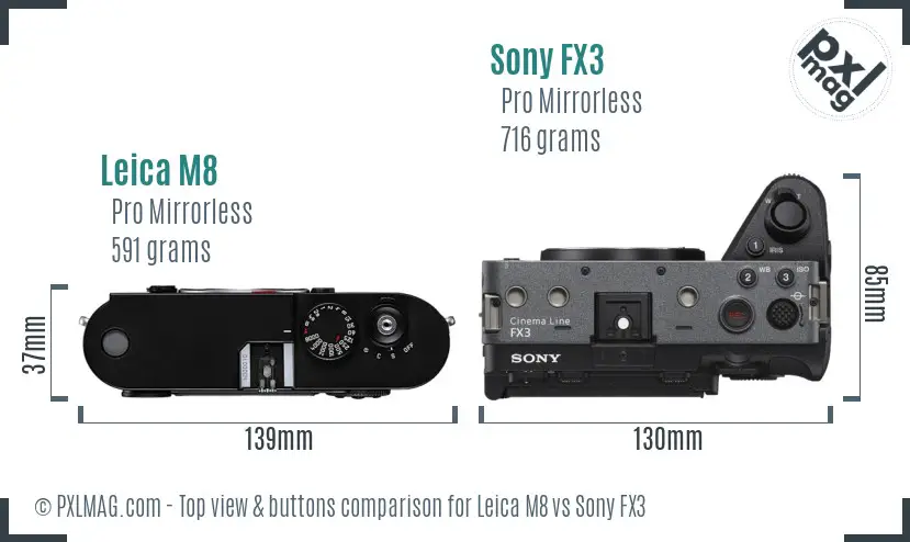 Leica M8 vs Sony FX3 top view buttons comparison