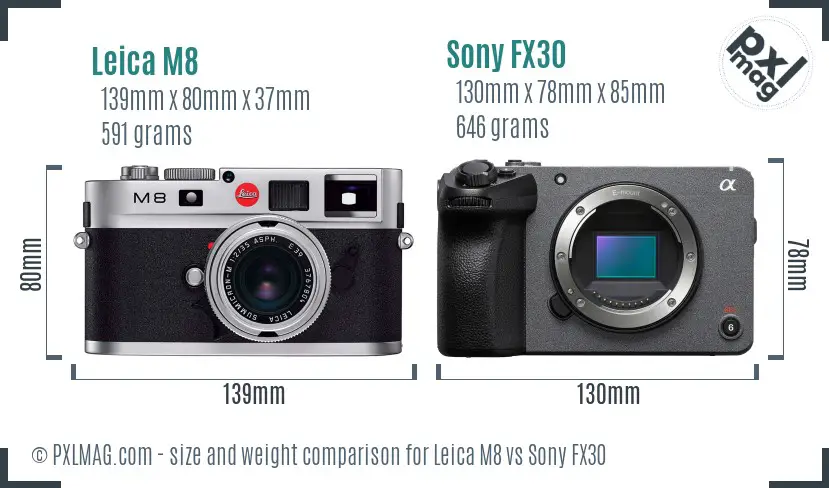 Leica M8 vs Sony FX30 size comparison