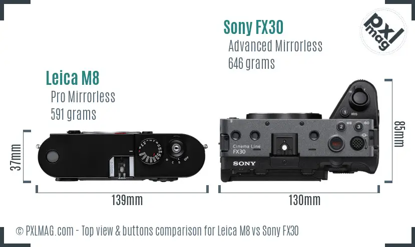 Leica M8 vs Sony FX30 top view buttons comparison