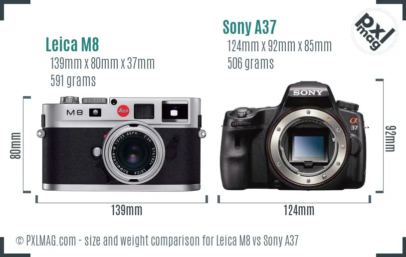 Leica M8 vs Sony A37 size comparison