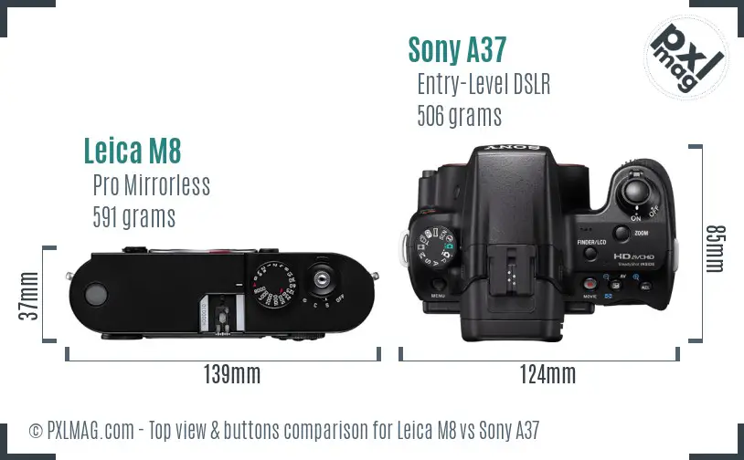 Leica M8 vs Sony A37 top view buttons comparison