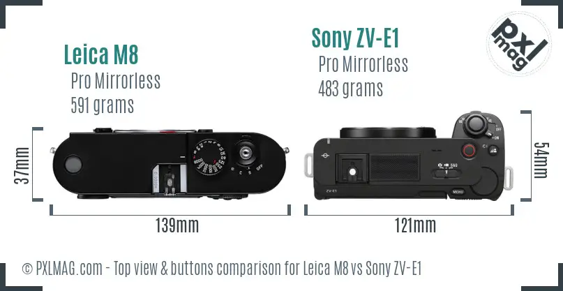 Leica M8 vs Sony ZV-E1 top view buttons comparison