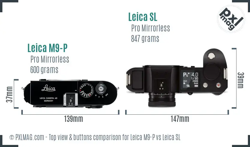 Leica M9-P vs Leica SL top view buttons comparison