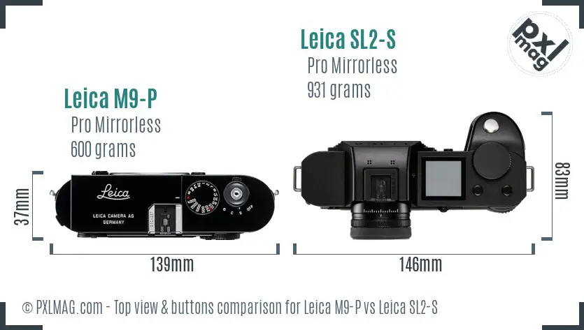 Leica M9-P vs Leica SL2-S top view buttons comparison