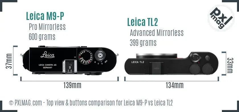 Leica M9-P vs Leica TL2 top view buttons comparison