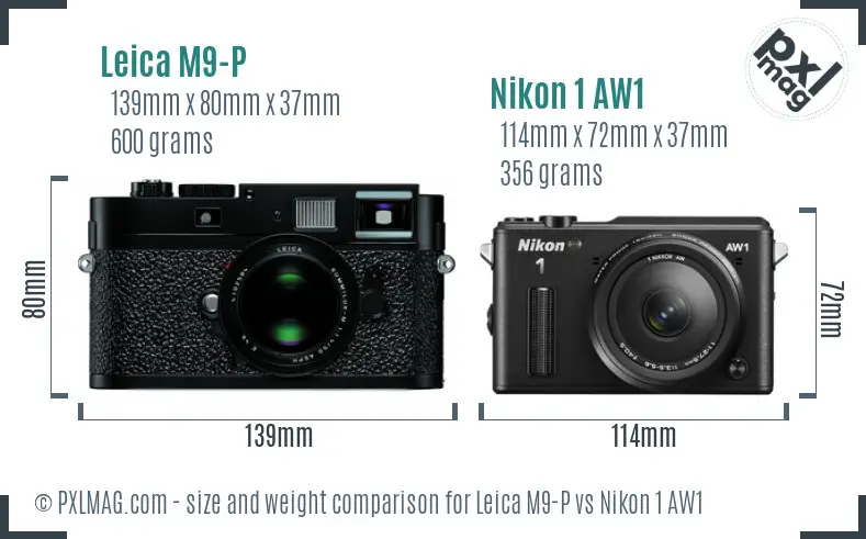 Leica M9-P vs Nikon 1 AW1 size comparison