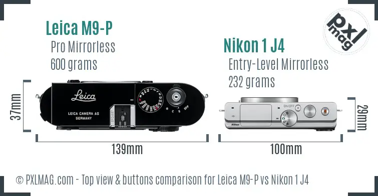 Leica M9-P vs Nikon 1 J4 top view buttons comparison
