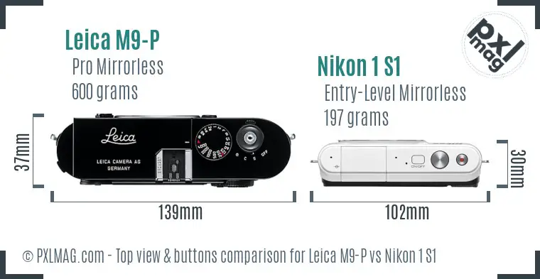Leica M9-P vs Nikon 1 S1 top view buttons comparison