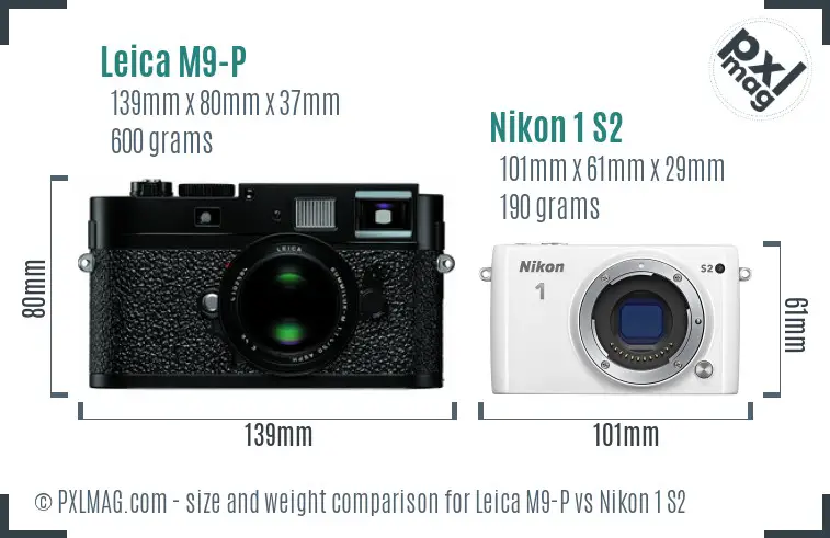 Leica M9-P vs Nikon 1 S2 size comparison