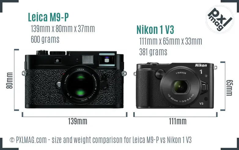 Leica M9-P vs Nikon 1 V3 size comparison