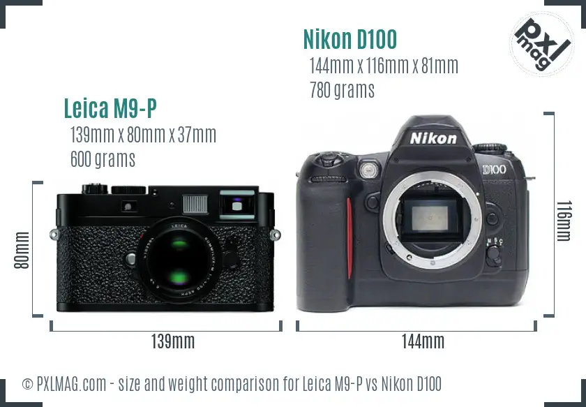 Leica M9-P vs Nikon D100 size comparison