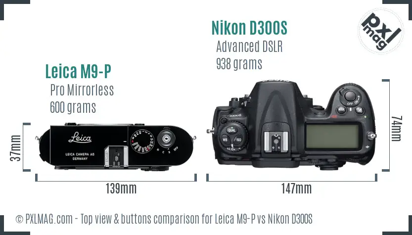 Leica M9-P vs Nikon D300S top view buttons comparison