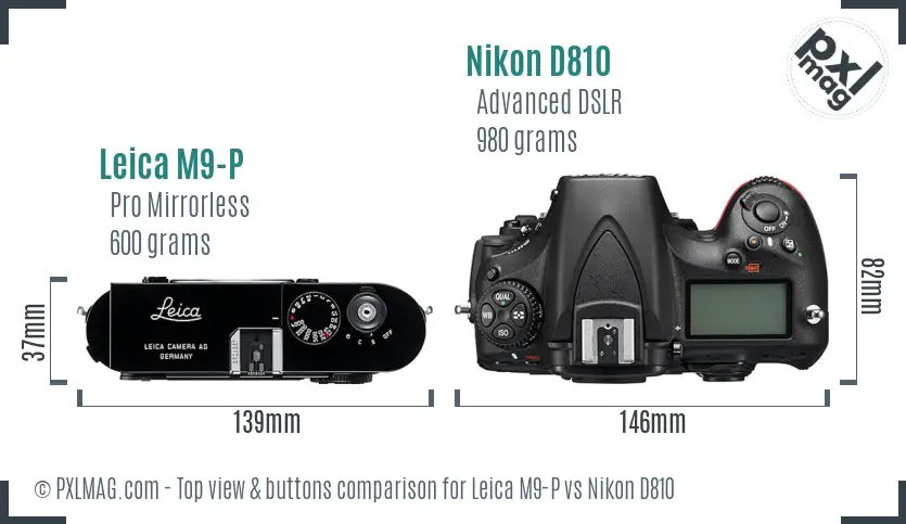 Leica M9-P vs Nikon D810 top view buttons comparison