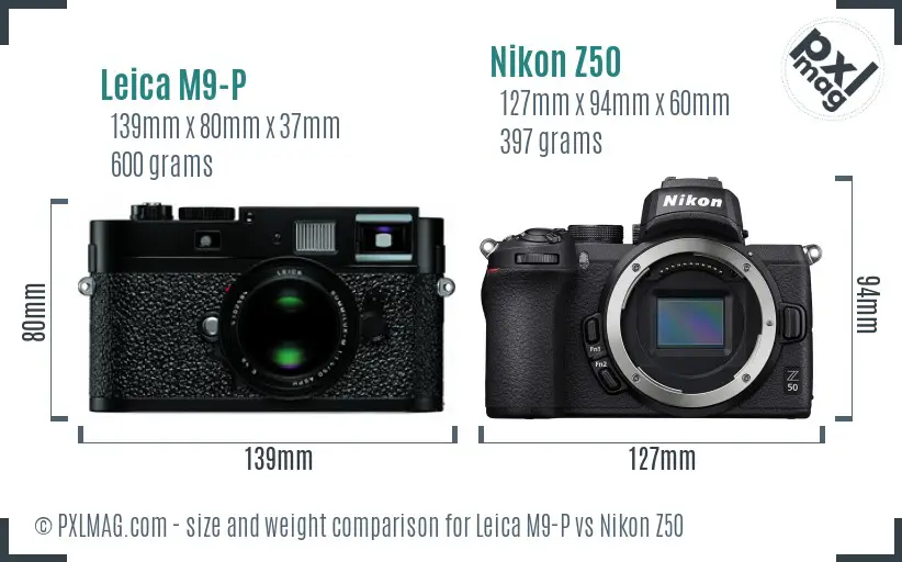 Leica M9-P vs Nikon Z50 size comparison