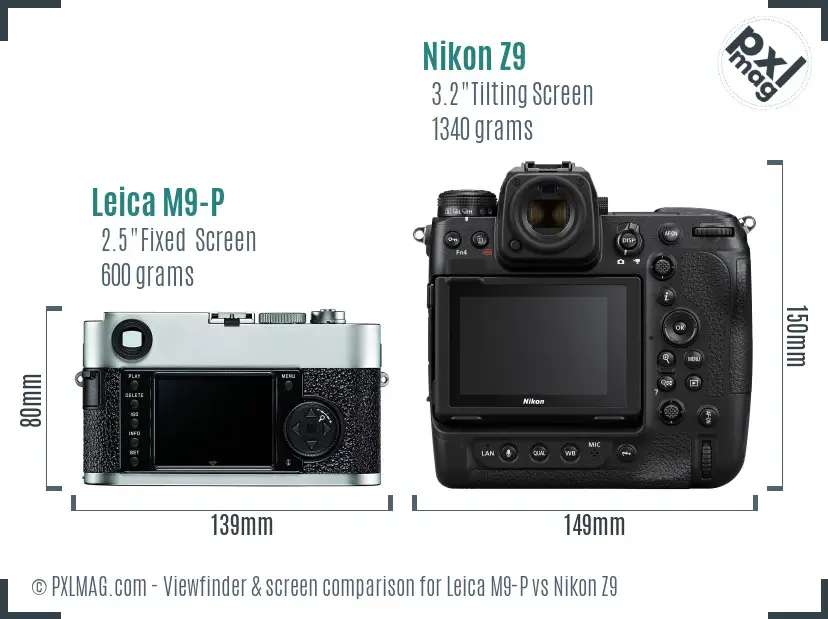 Leica M9-P vs Nikon Z9 Screen and Viewfinder comparison