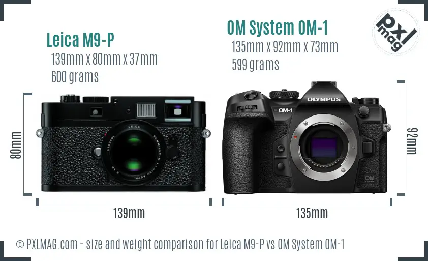 Leica M9-P vs OM System OM-1 size comparison