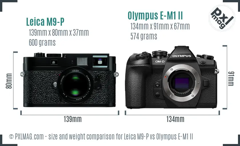 Leica M9-P vs Olympus E-M1 II size comparison