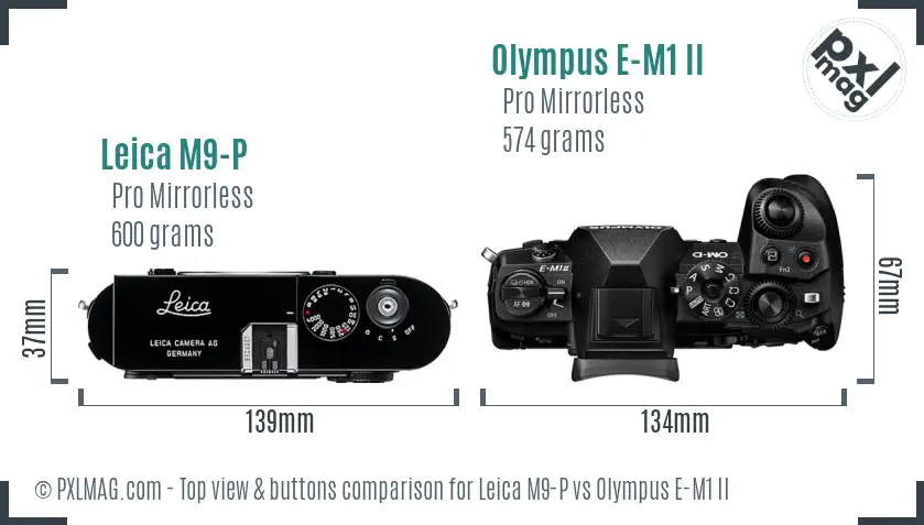 Leica M9-P vs Olympus E-M1 II top view buttons comparison