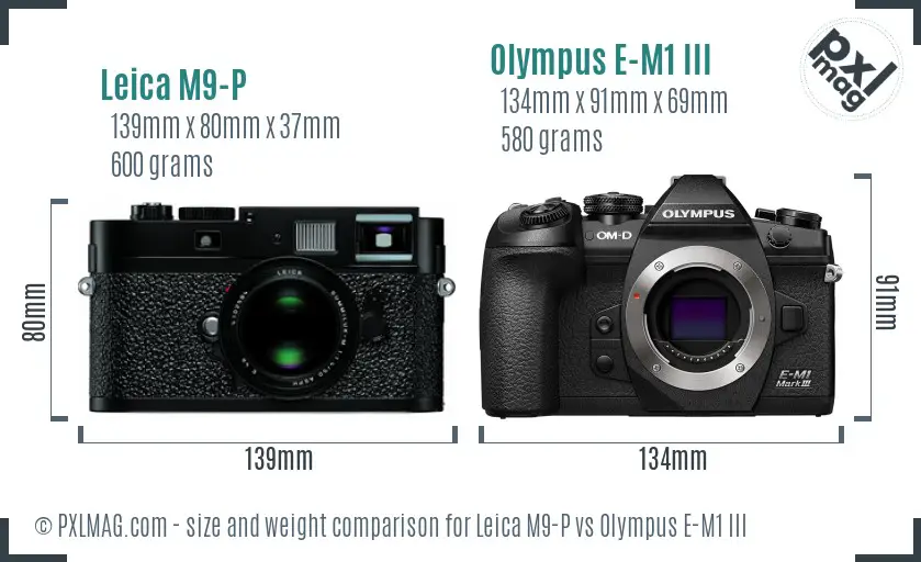 Leica M9-P vs Olympus E-M1 III size comparison