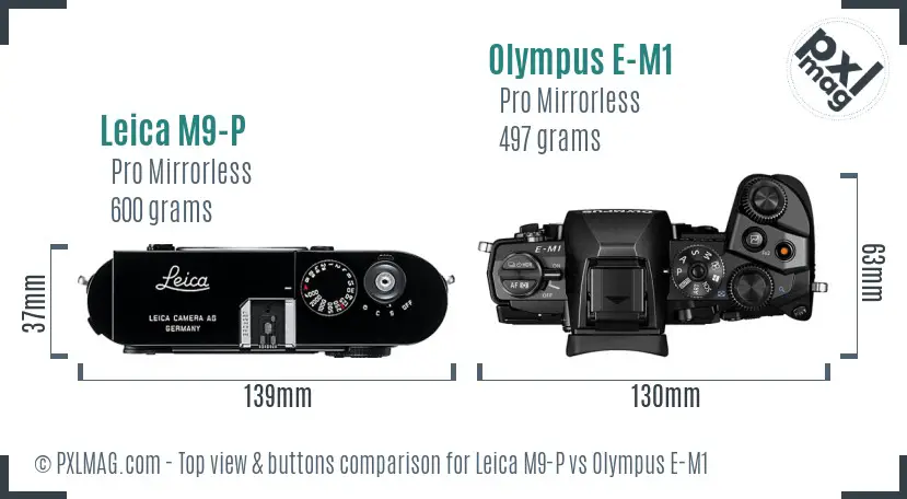 Leica M9-P vs Olympus E-M1 top view buttons comparison
