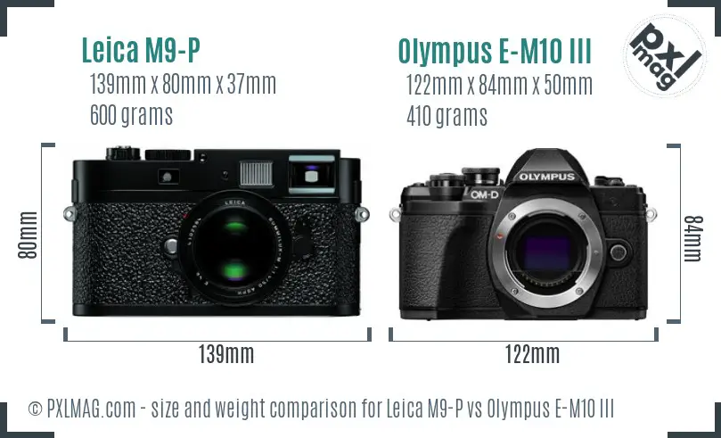 Leica M9-P vs Olympus E-M10 III size comparison
