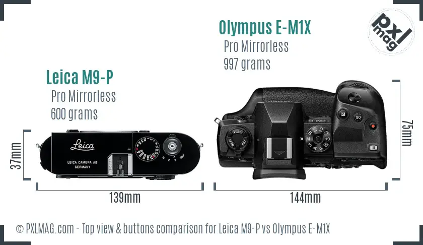 Leica M9-P vs Olympus E-M1X top view buttons comparison