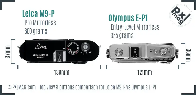 Leica M9-P vs Olympus E-P1 top view buttons comparison