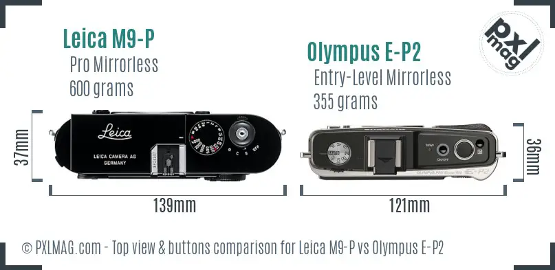 Leica M9-P vs Olympus E-P2 top view buttons comparison