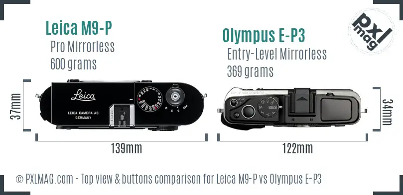 Leica M9-P vs Olympus E-P3 top view buttons comparison