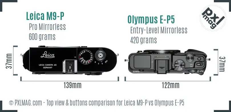 Leica M9-P vs Olympus E-P5 top view buttons comparison