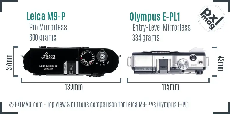 Leica M9-P vs Olympus E-PL1 top view buttons comparison
