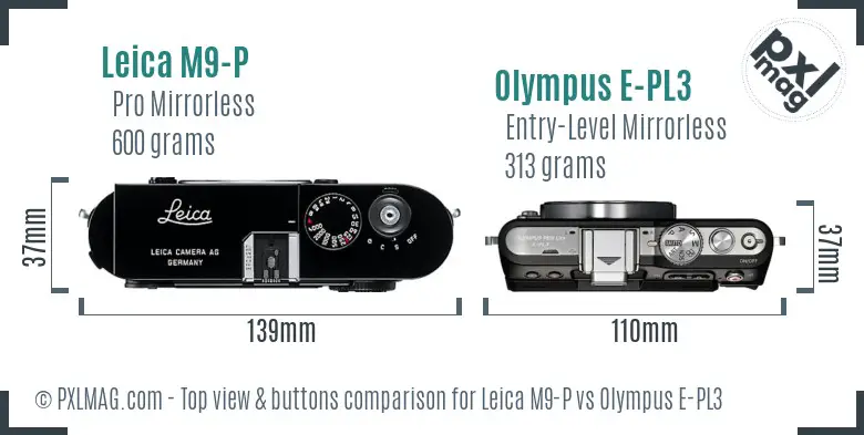 Leica M9-P vs Olympus E-PL3 top view buttons comparison