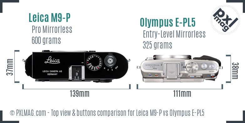 Leica M9-P vs Olympus E-PL5 top view buttons comparison