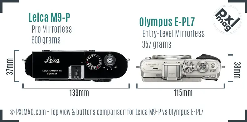 Leica M9-P vs Olympus E-PL7 top view buttons comparison