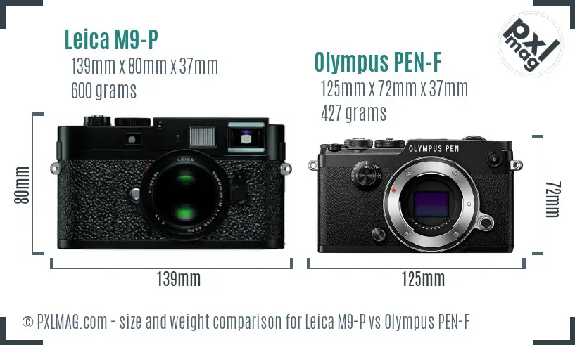 Leica M9-P vs Olympus PEN-F size comparison