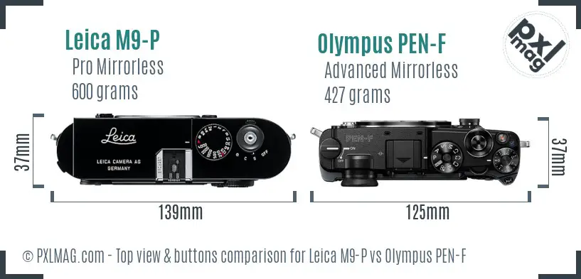 Leica M9-P vs Olympus PEN-F top view buttons comparison