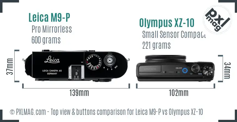 Leica M9-P vs Olympus XZ-10 top view buttons comparison