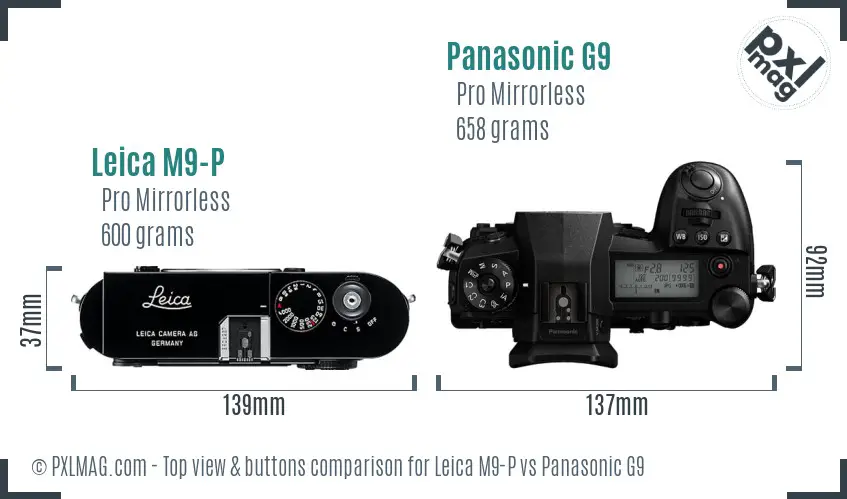 Leica M9-P vs Panasonic G9 top view buttons comparison