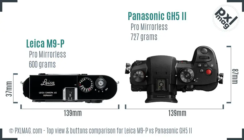 Leica M9-P vs Panasonic GH5 II top view buttons comparison