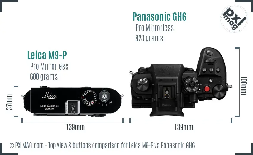 Leica M9-P vs Panasonic GH6 top view buttons comparison
