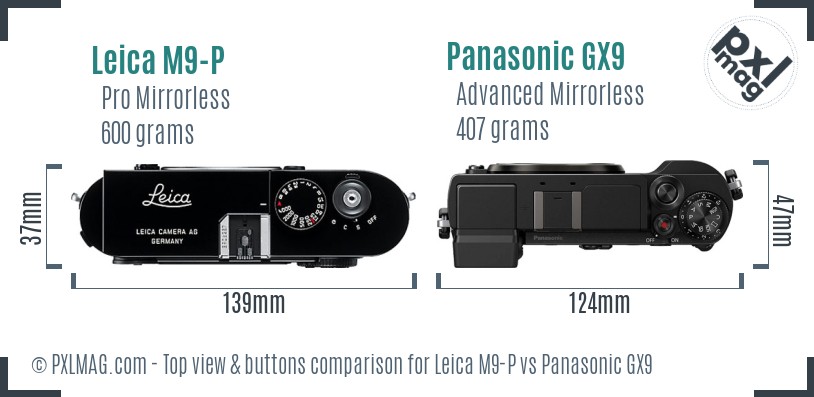 Leica M9-P vs Panasonic GX9 top view buttons comparison