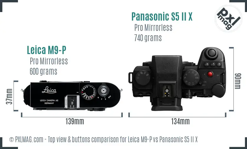 Leica M9-P vs Panasonic S5 II X top view buttons comparison