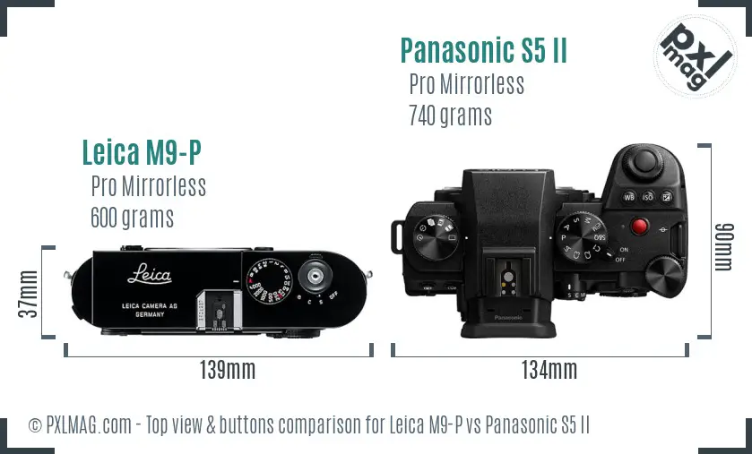 Leica M9-P vs Panasonic S5 II top view buttons comparison Leica M9-P vs Panasonic S5 II top view buttons comparison