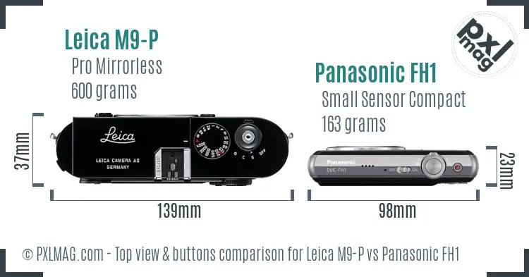 Leica M9-P vs Panasonic FH1 top view buttons comparison