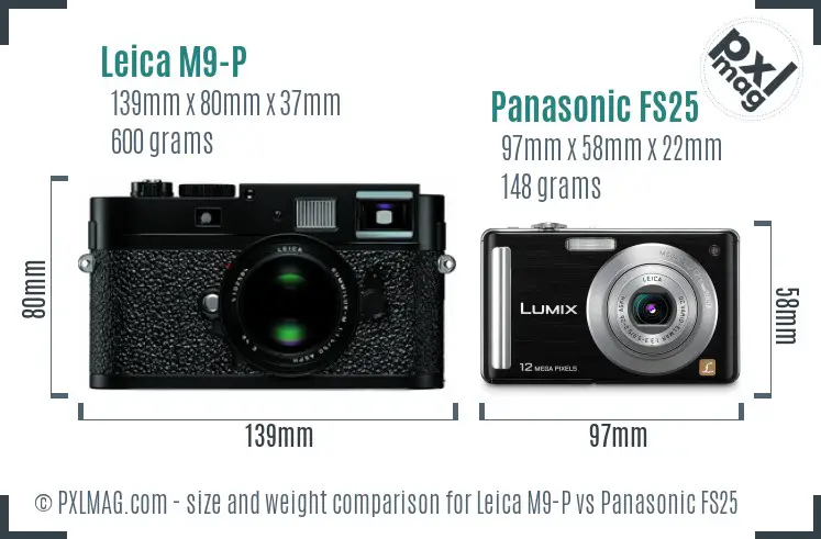 Leica M9-P vs Panasonic FS25 size comparison