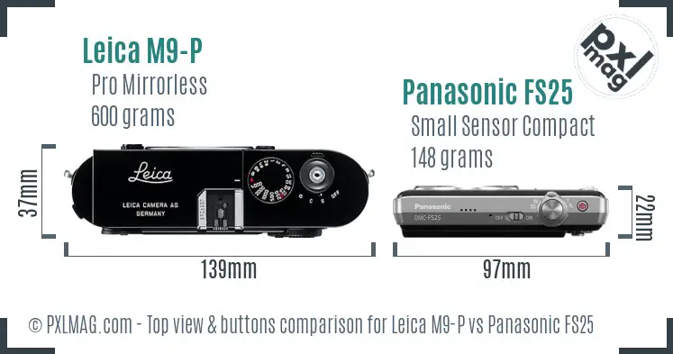 Leica M9-P vs Panasonic FS25 top view buttons comparison