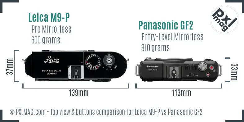 Leica M9-P vs Panasonic GF2 top view buttons comparison