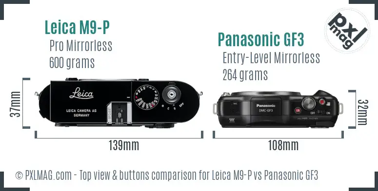Leica M9-P vs Panasonic GF3 top view buttons comparison